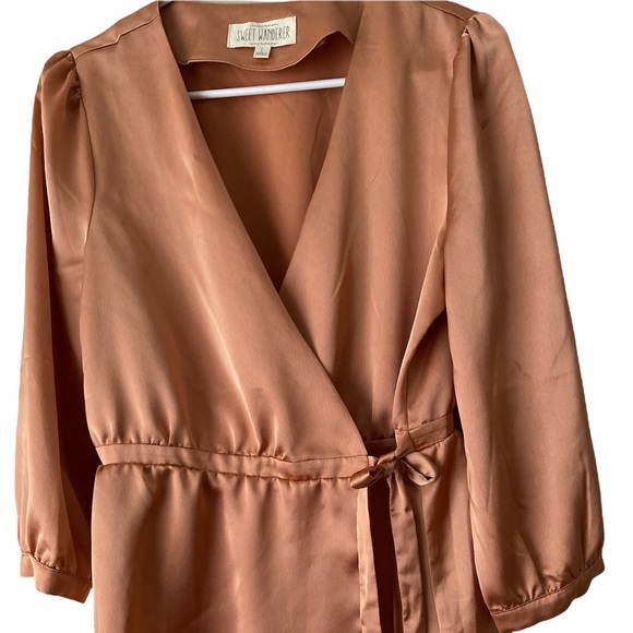 Sweet Wanderer Copper Wrap Blouse with Faux Satin Look and Feel Size Large - Picture 6 of 9